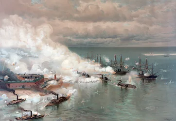 Slag bij Mobile Bay, uitgegeven door L. Prang & Co.